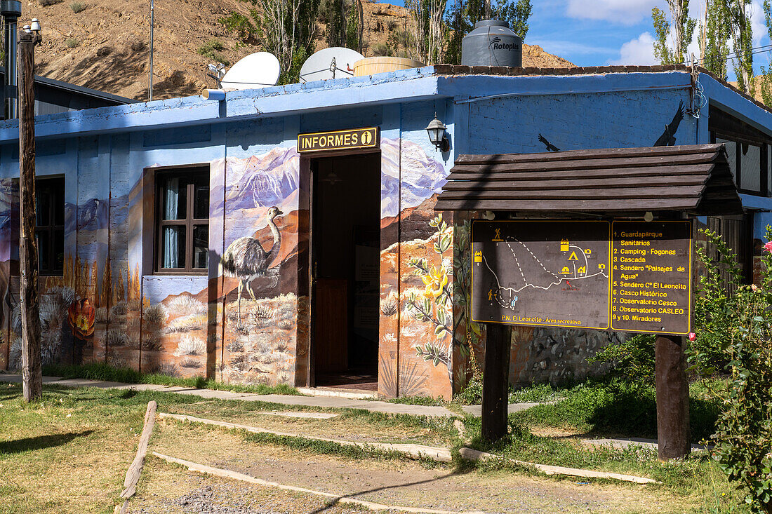 Murals on the wall of the visitors center of El Leoncito National Park in Argentina.