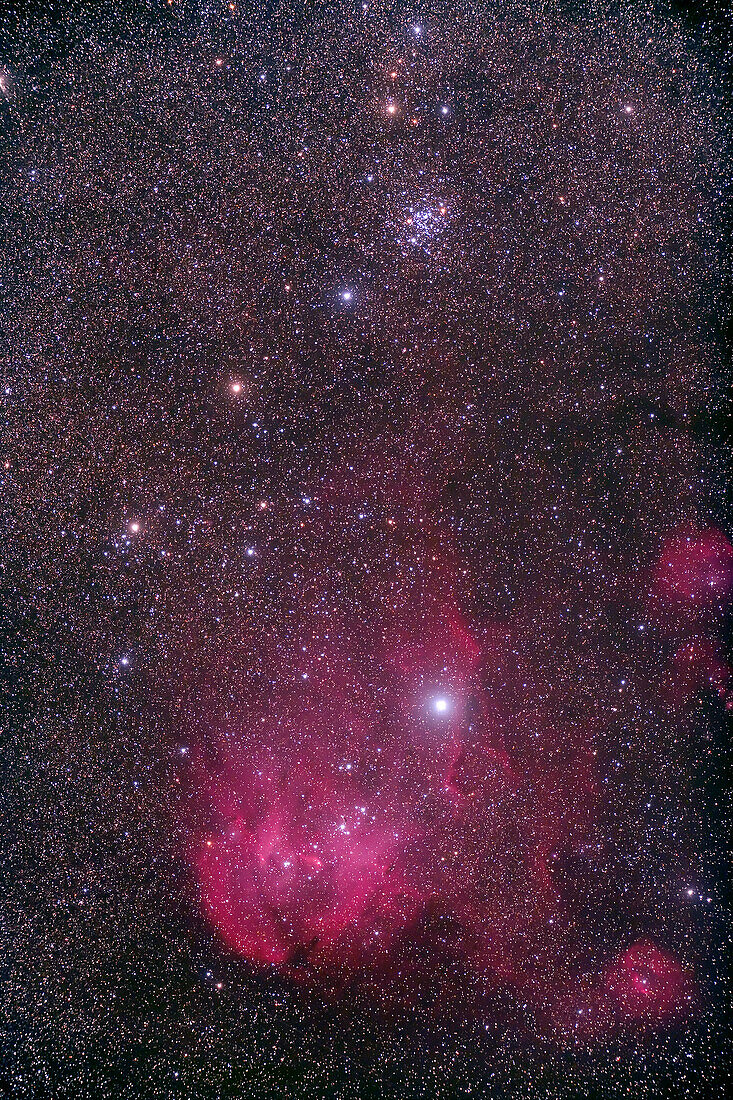 Taken with Astro-Physics 4-inch Traveler apo refractor at f/6. With Hutech-modified Canon 5D camera at ISO800 for 7 minutes. Stack of two exposures. Taken from Coonabarabran, NSW, Australia.