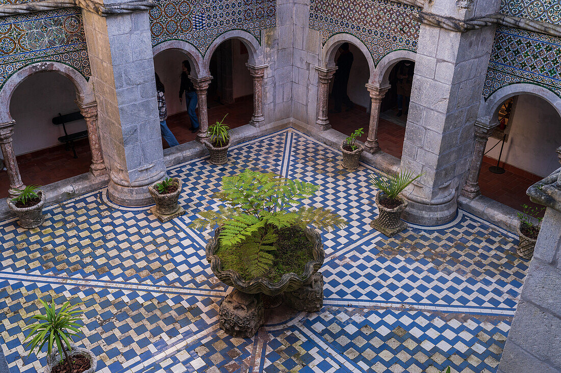 Manueline Cloister at Park and National Palace of Pena (Palacio de la Pena), Sintra, Portugal