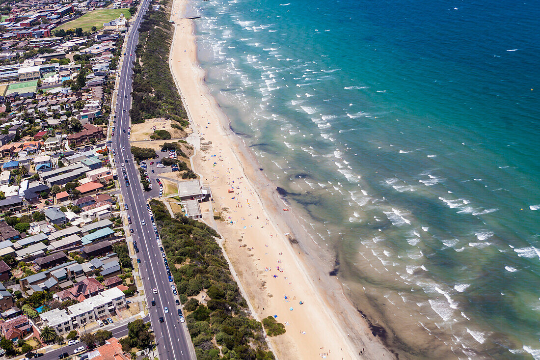 Aerial view of Mentone Beach, Melbourne, Australia