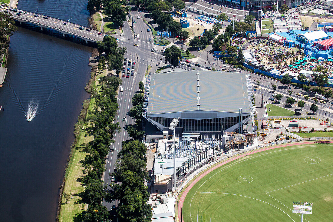 Aerial view of the Australian Open Tennis tournamant 2015. Melbourne, Australia.