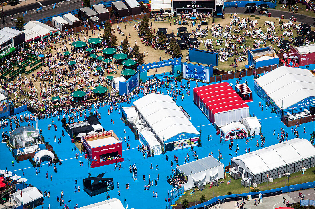 Aerial view of the Australian Open Tennis tournament, Melbourne, Australia.