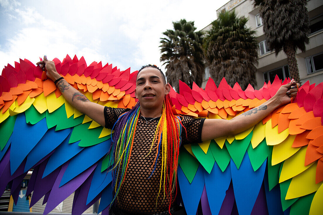 People take part during the international pride parade demonstrations in Bogota, Colombia, July 2, 2023.