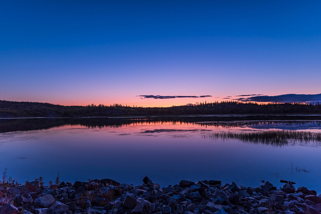Twilight at Prosperous Lake on the Ingraham Trail, near Yellowknife, NWT, Sept. 7, 2019. The colours are accentuated by volcanic ash in the atmosphere.