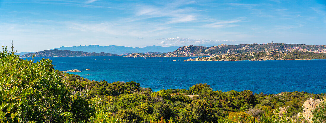 View of coastline near Palau town, Palau, Sardinia, Italy, Mediterranean, Europe
