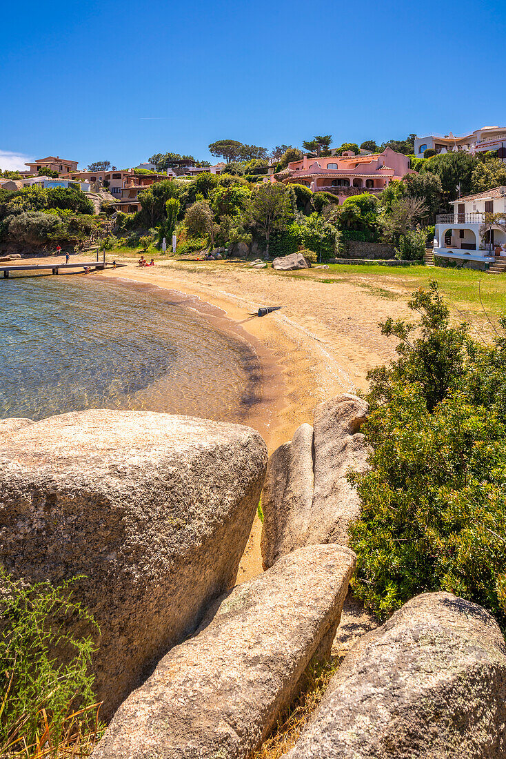 View of beach and villas of Porto Rafael, Sardinia, Italy, Mediterranean, Europe