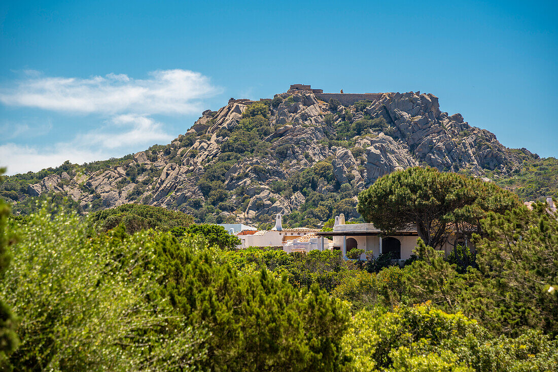 View of Di Monte Altura Fortress from Porto Rafael, Sardinia, Italy, Mediterranean, Europe