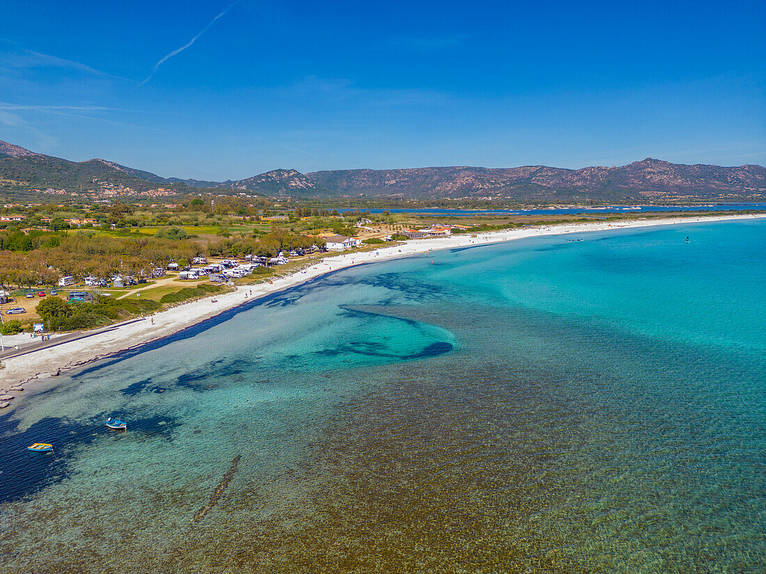 Aerial view of Cala d' Ambra Beach at San Teodoro, Olbia, Sardinia, Italy, Mediterranean, Europe