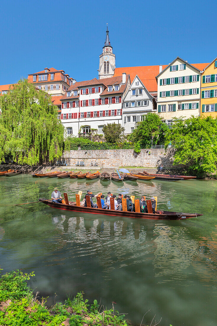 Tourist boat on Neckar River, Tubingen, Baden Wurttemberg, Germany, Europe