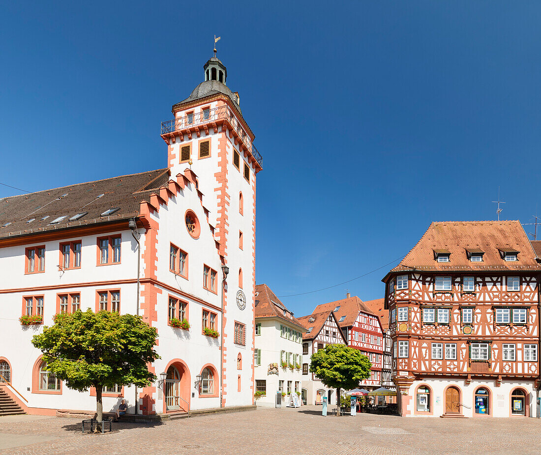 Rathaus und Palmsches Haus am Marktplatz, Mosbach, Neckartal, Odenwald, Baden-Württemberg, Deutschland, Europa