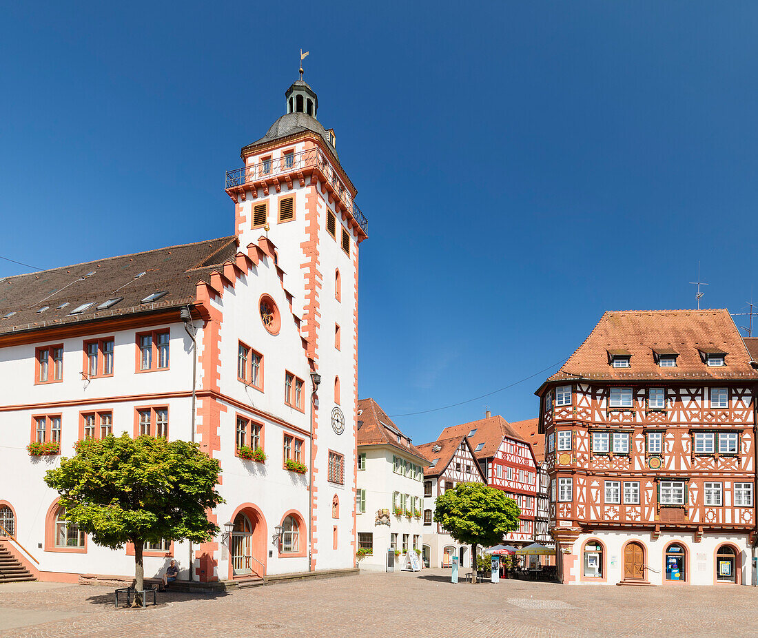 Town Hall and Palmsches Haus on market square, Mosbach, Neckartal Valley, Odenwald, Baden-Wurttemberg, Germany, Europe