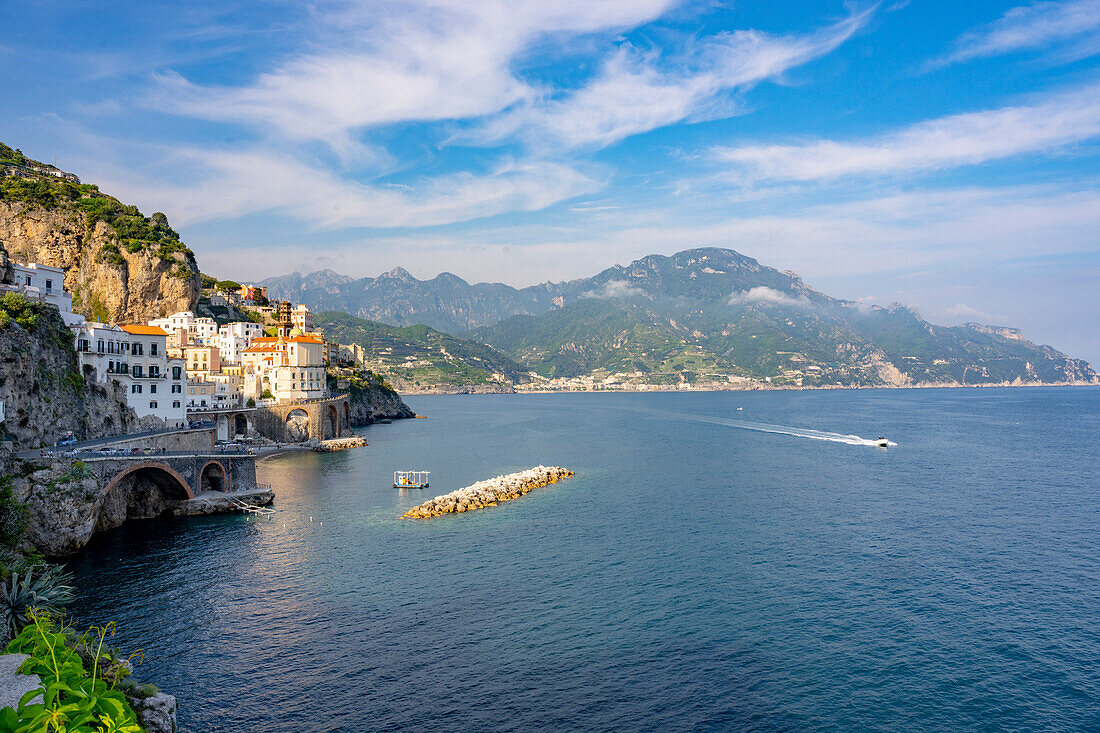 View of the town in Spring, Atrani, Amalfi Coast (Costiera Amalfitana), UNESCO World Heritage Site, Campania, Italy, Europe