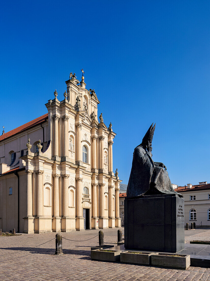 Statue of Wyszynski and Roman Catholic Church of the Visitants, Krakowskie Przedmiescie, Warsaw, Masovian Voivodeship, Poland, Europe