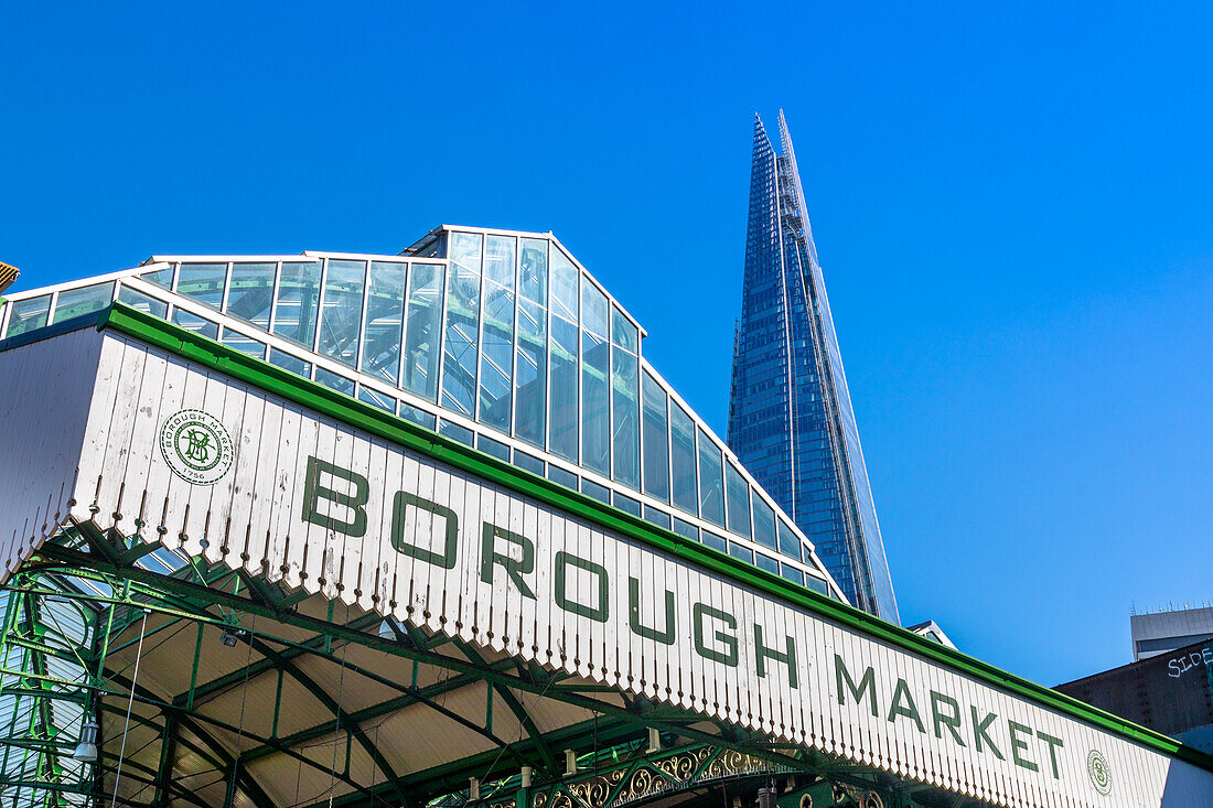 Borough Market, Southwark, The Shard in the background, London, England, United Kingdom, Europe