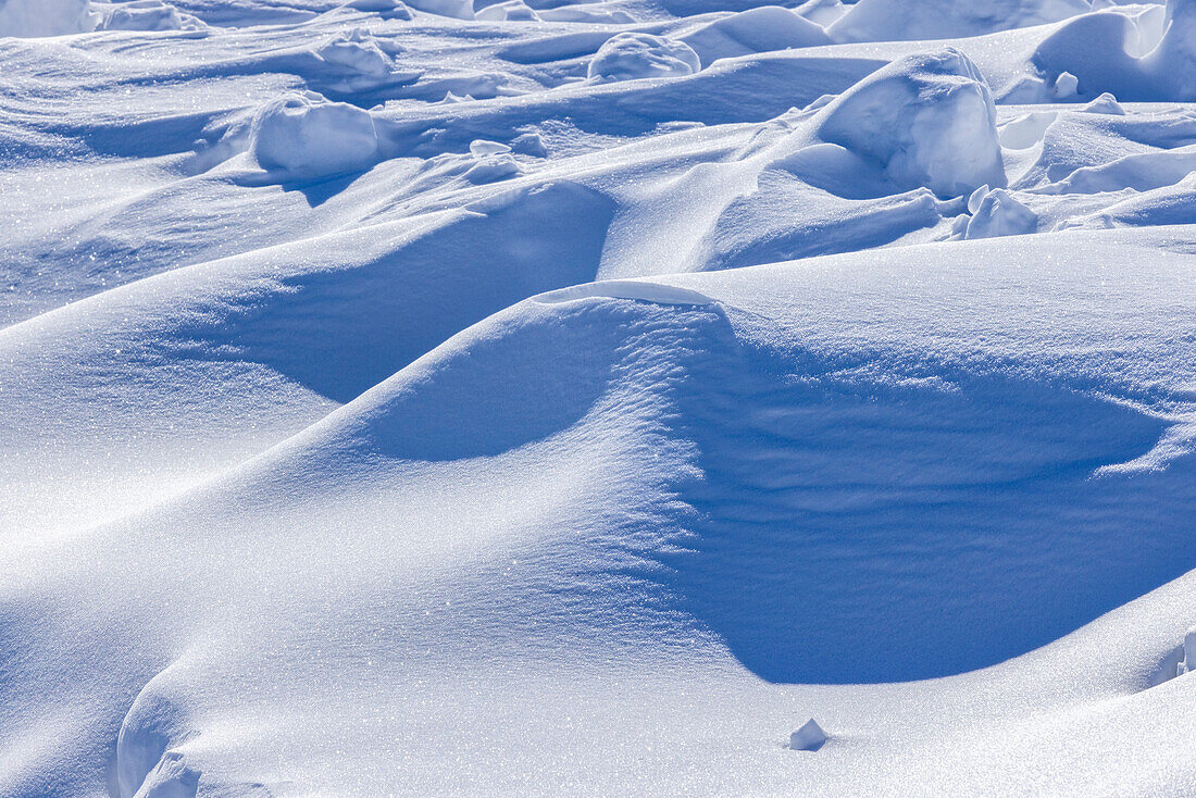 Close-up of sheet of snow at sunny day