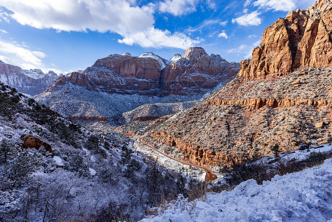 USA, Utah, Springdale, Zion National Park, Scenic view of mountains in winter