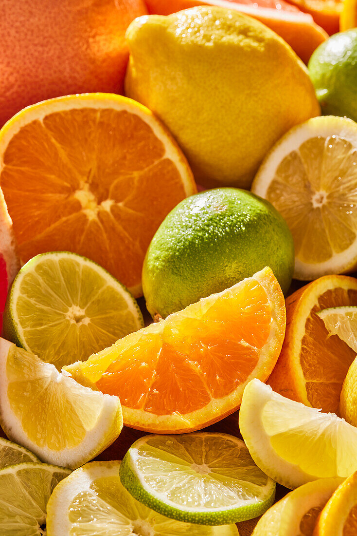 Close-up of assorted sliced citrus fruit