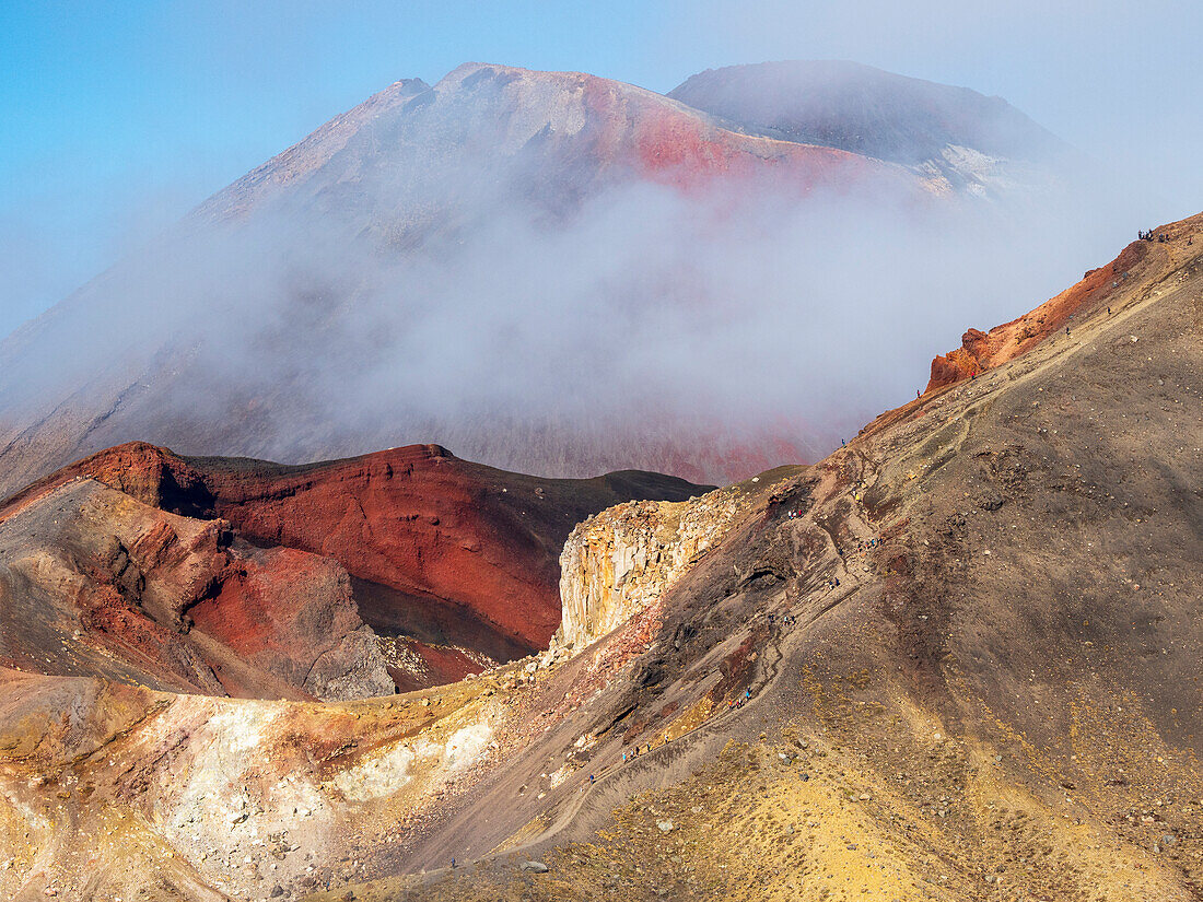 New Zealand, Waikato, Tongariro National Park, Steam raising over Mount Ngauruhoe