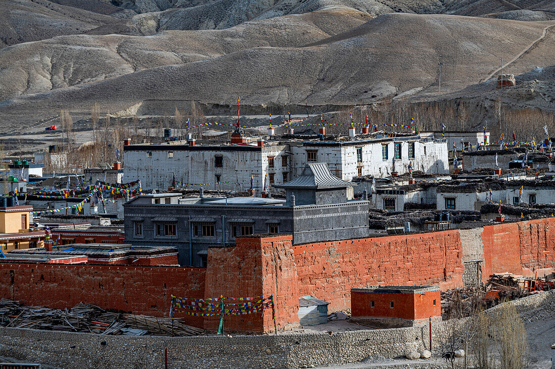 The walled village of Lo Manthang, Kingdom of Mustang, Himalayas, Nepal, Asia