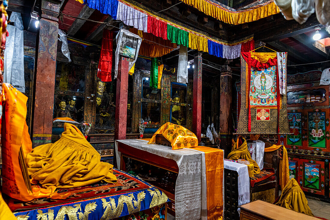 Innenraum des Klosters Garphu, Garphu, Königreich Mustang, Himalaya, Nepal, Asien