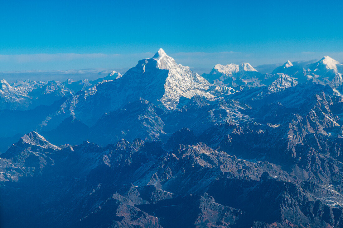 Luftaufnahme der Himalaya-Bergkette um den Mount Everest, Nepal, Asien