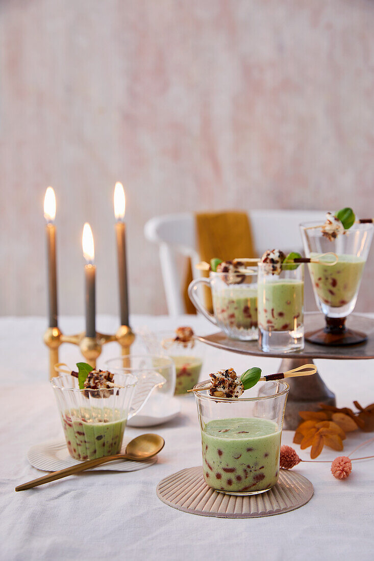 Basil Gazpacho with Tomato Chili Bubbles