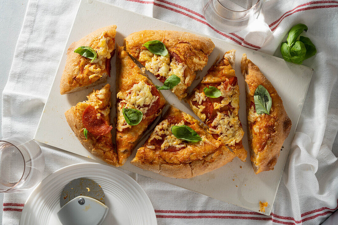 Homemade cheese pizza made with sourdough