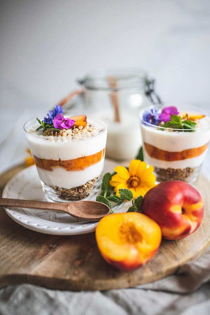 Schichtdessert mit Joghurt und Fruchtmus