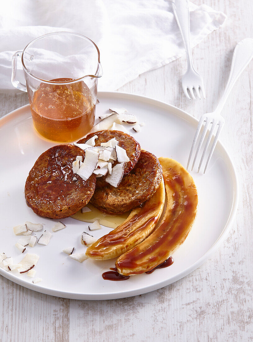 Banana pancakes with sausage patties