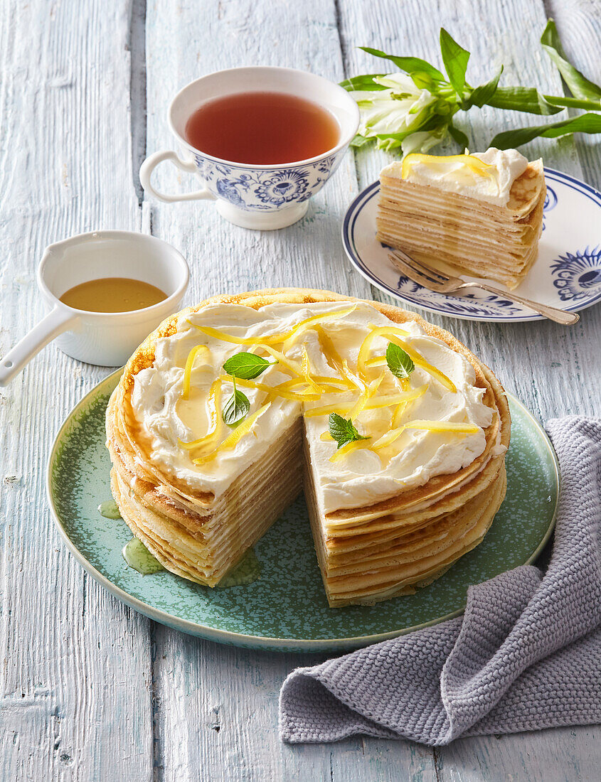 Lemon honey crêpe cake