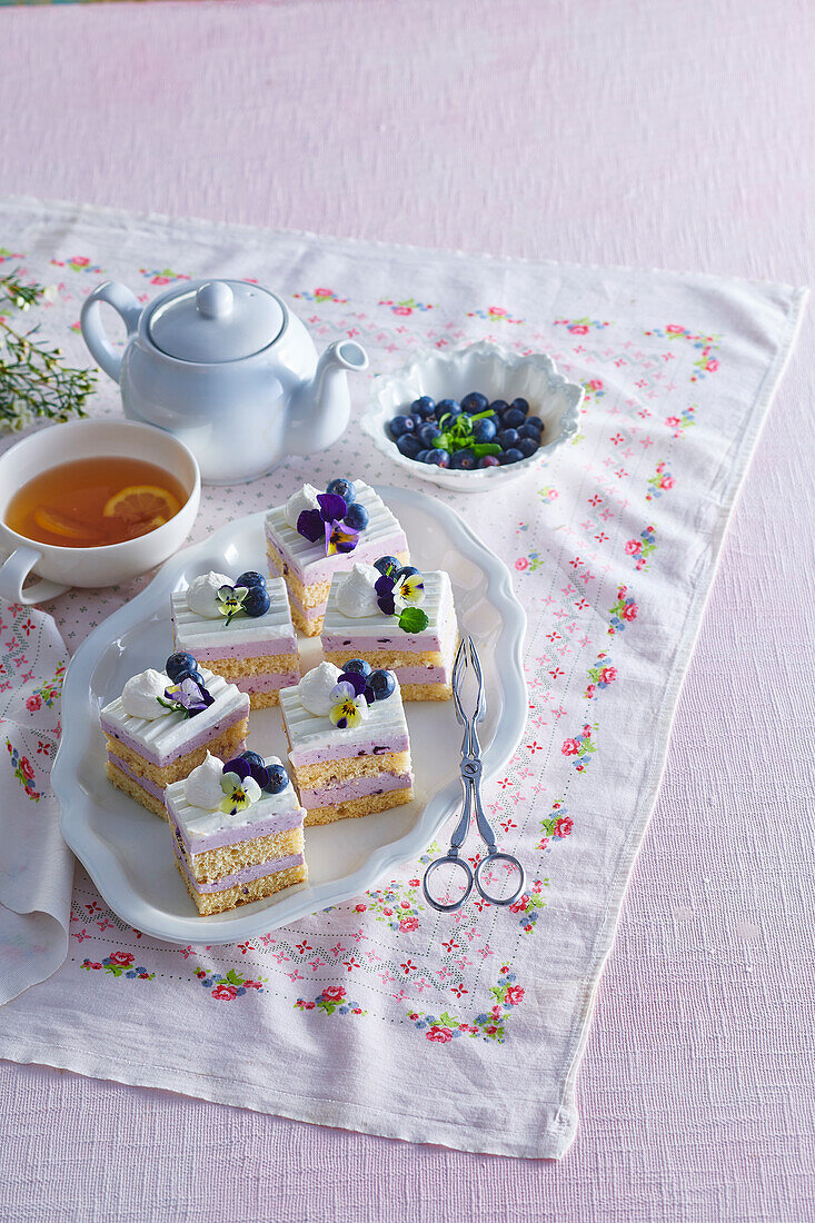 Blueberry cream layer cake squares