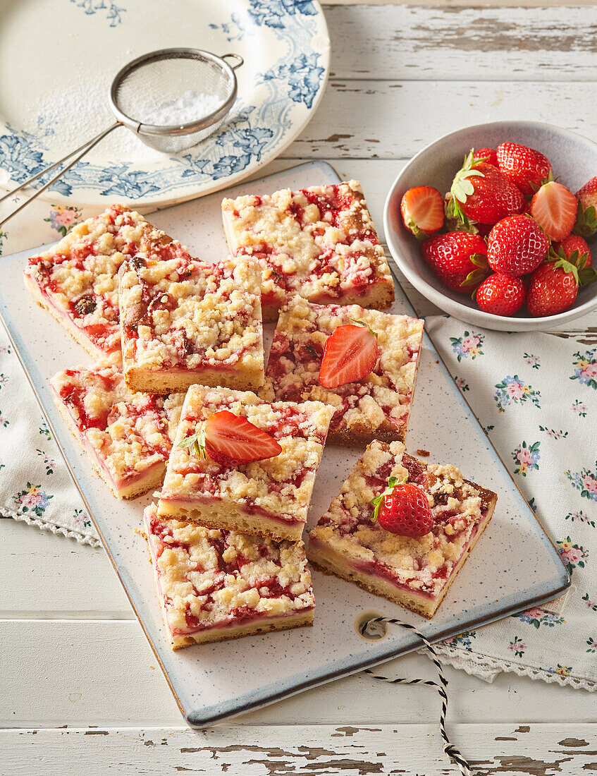 Coconut and strawberry crumble cake