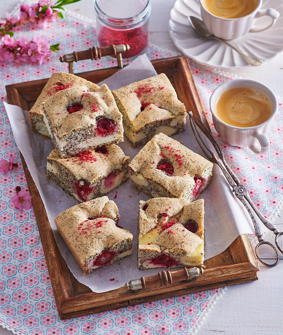 Poppy seed cake with raspberries