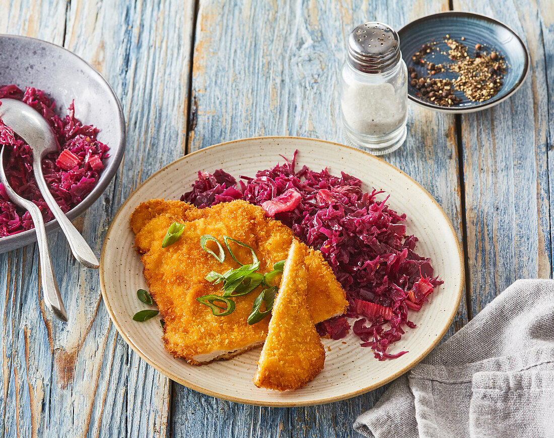 Pork cutlet with rhubarb cabbage