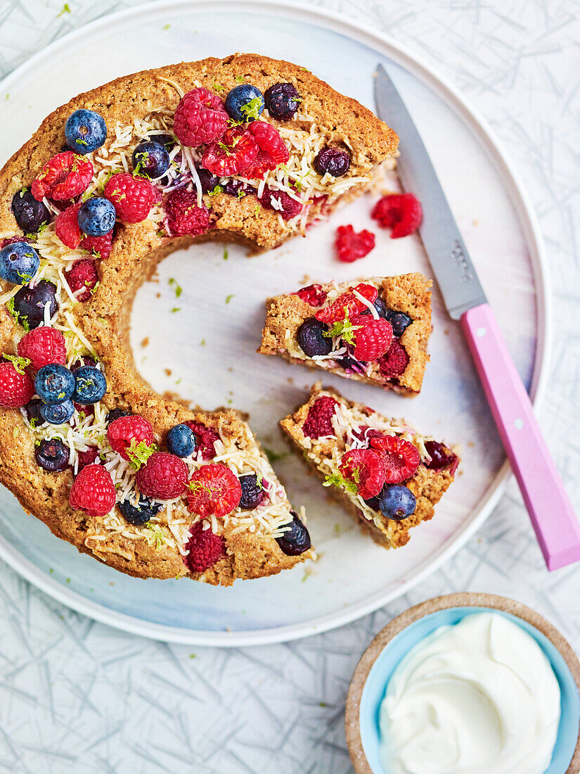 Berry, lime and coconut cake
