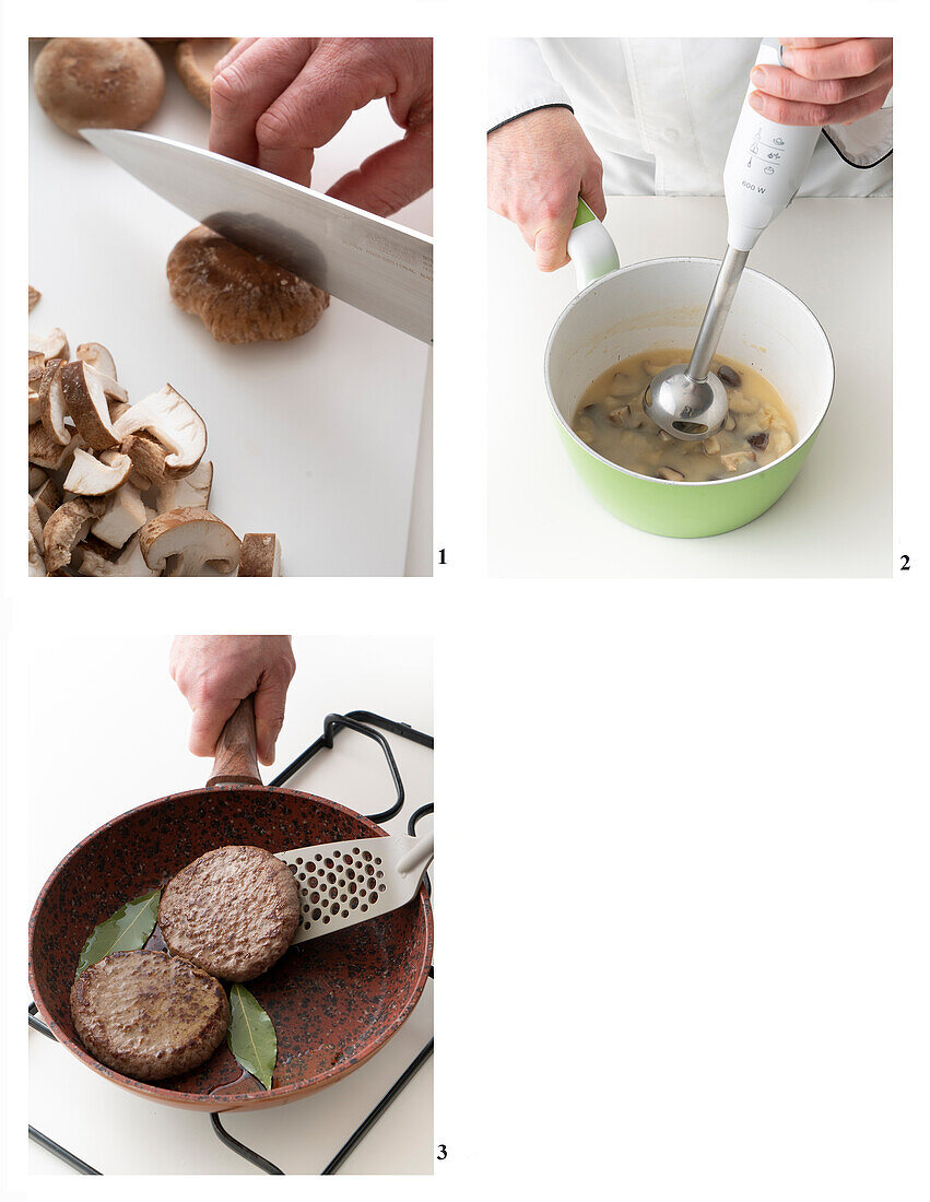 Preparing meatballs with mushroom cream sauce
