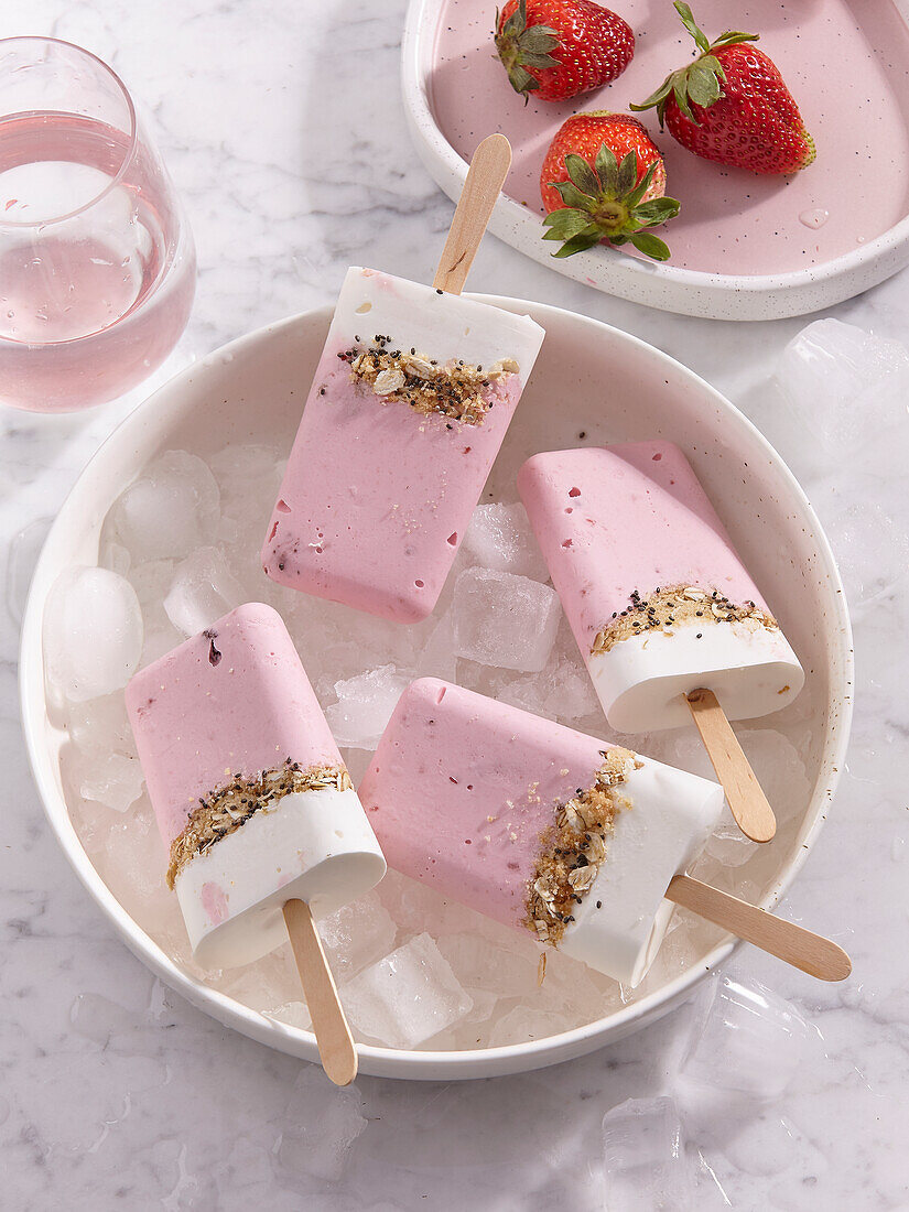Strawberry ice cream pops
