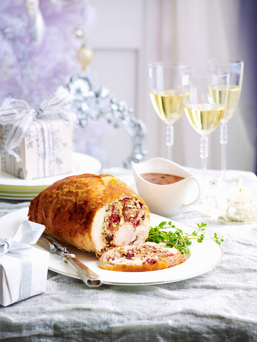 Turkey roll with cherry and almond stuffing