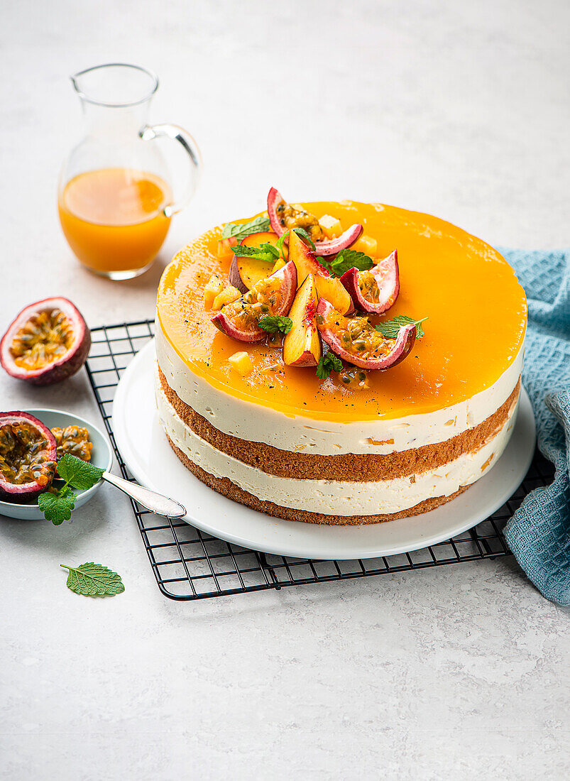 Peach-passion fruit tart