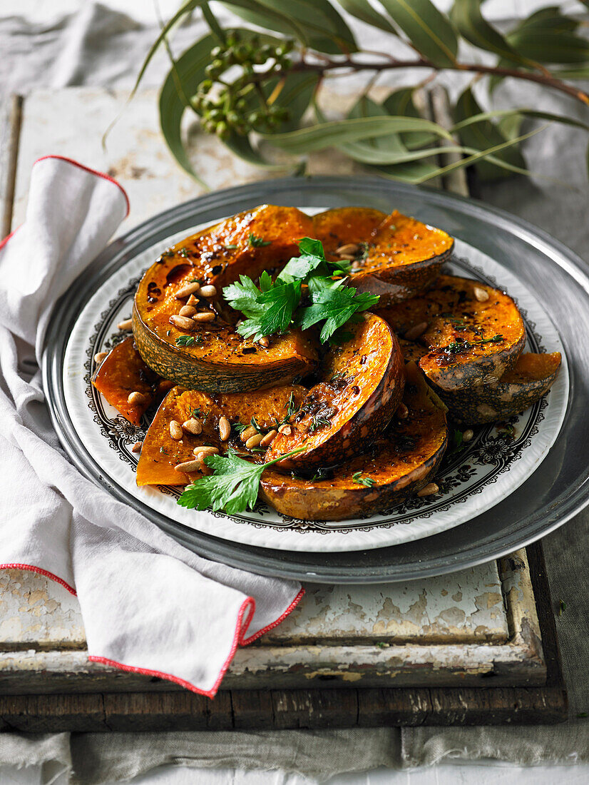 Pumpkin with pine nuts and balsamic dressing