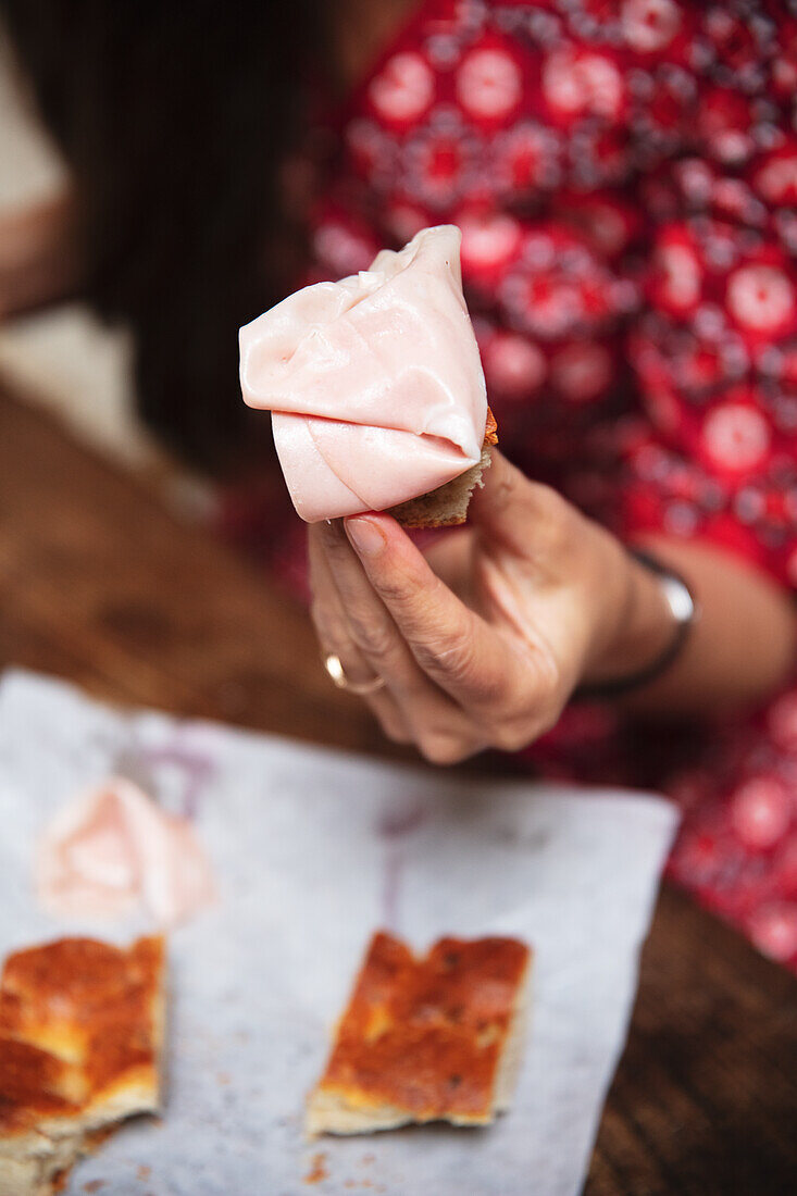 Mortadella and pizza bread (Bologna)