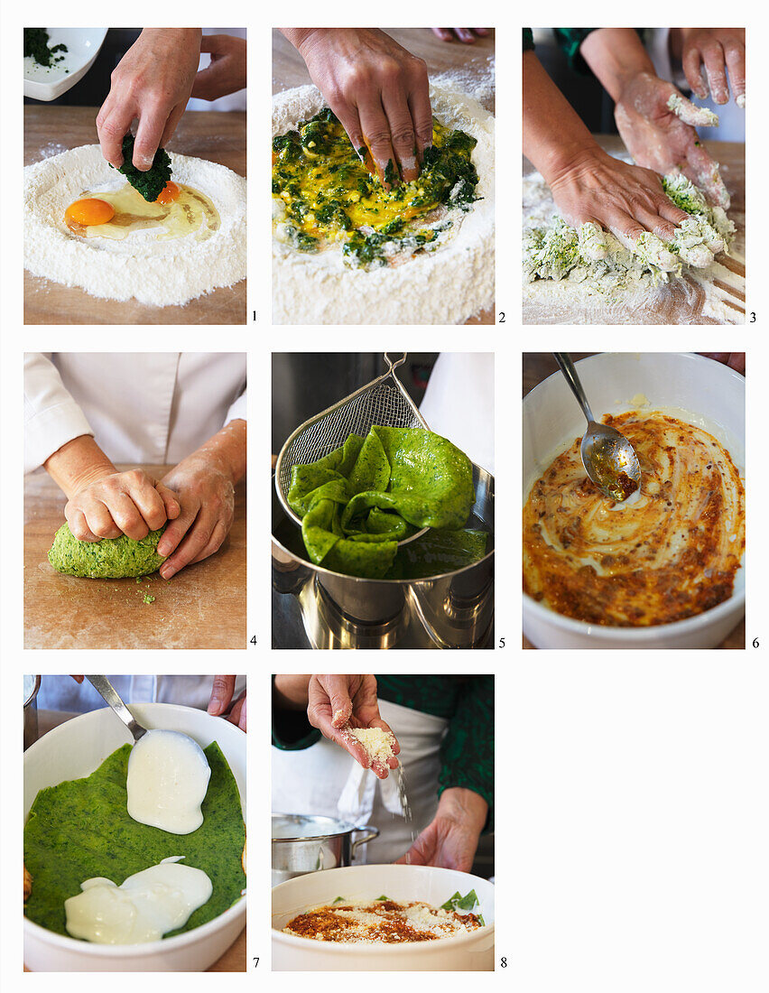 Grüne Lasagne mit Parmesan zubereiten (Emilia-Romagna)