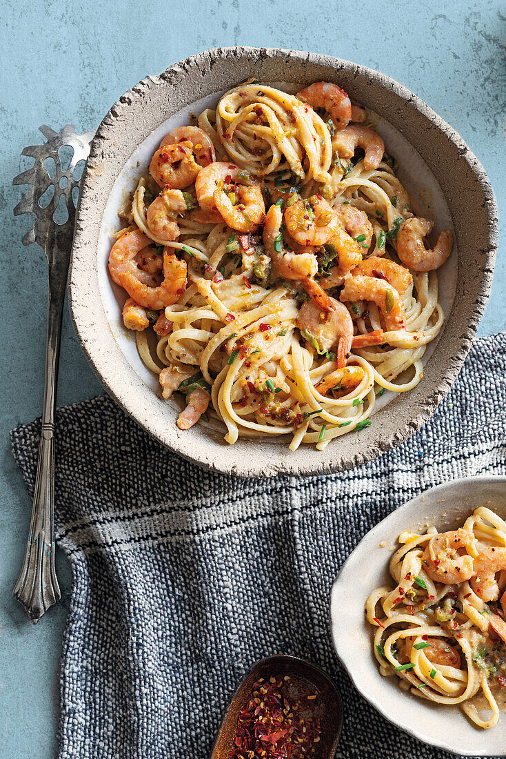 Linguine mit Haselnussbutter und Chipotle-Garnelen