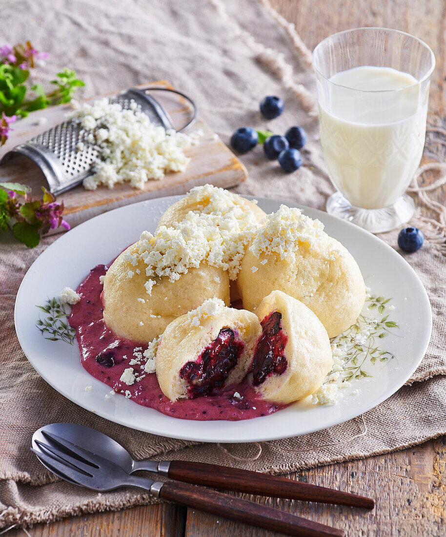 Dumplings with blueberry filling