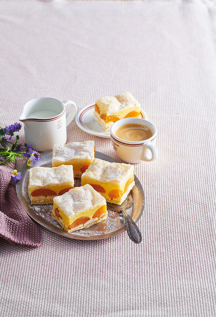 Choux pastry slices with apricot cream