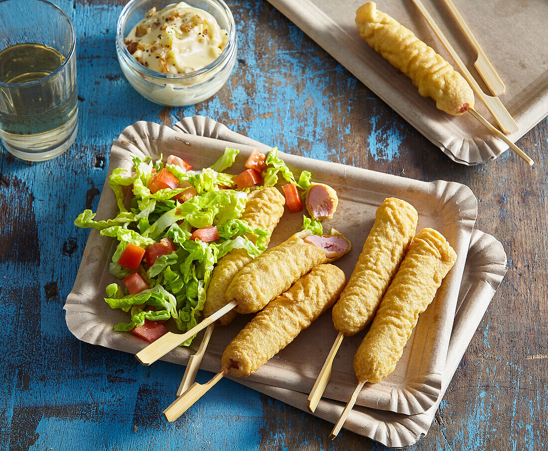 Corn dogs with garlic mayonnaise