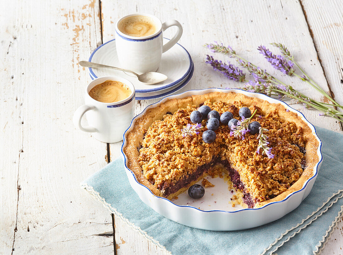 Blueberry and lavender crumble cake