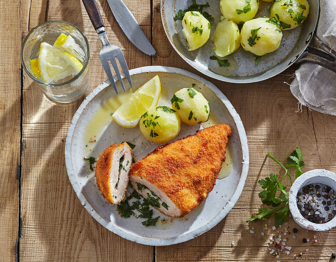 Chicken 'Kiev' with parsley potatoes