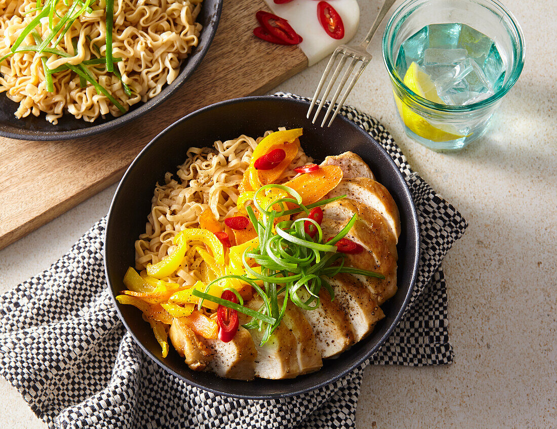 Chicken ramen with peppers