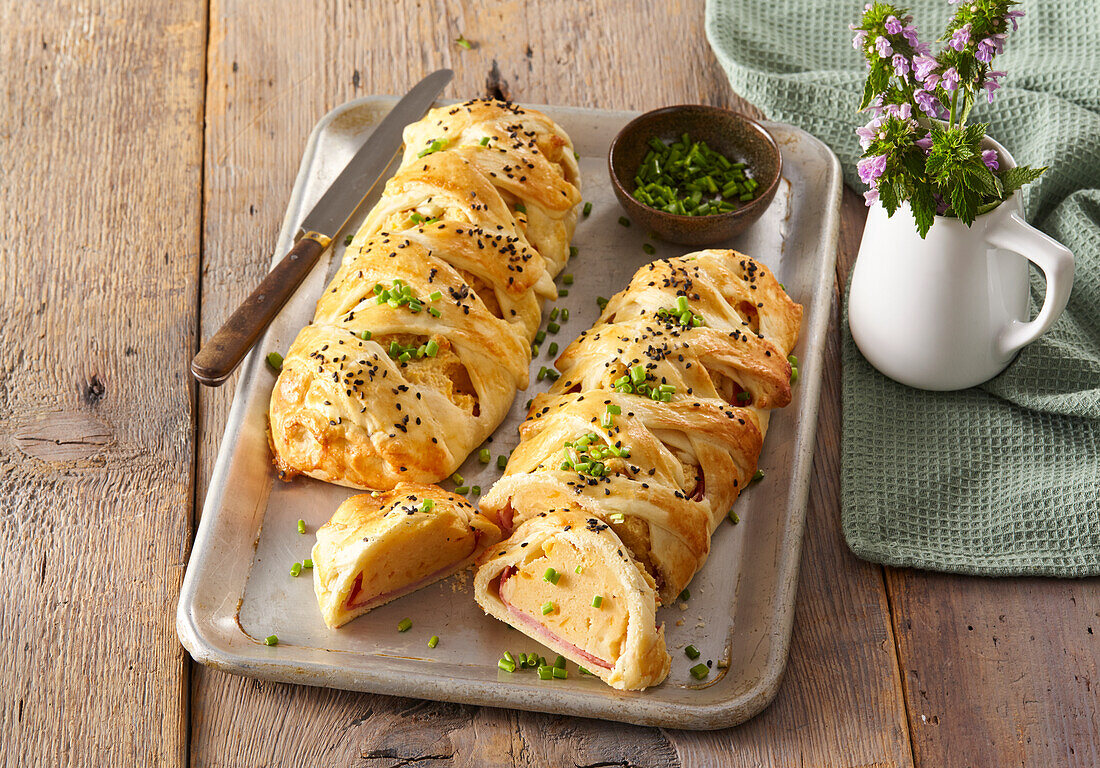 Savory strudel with cheese and ham